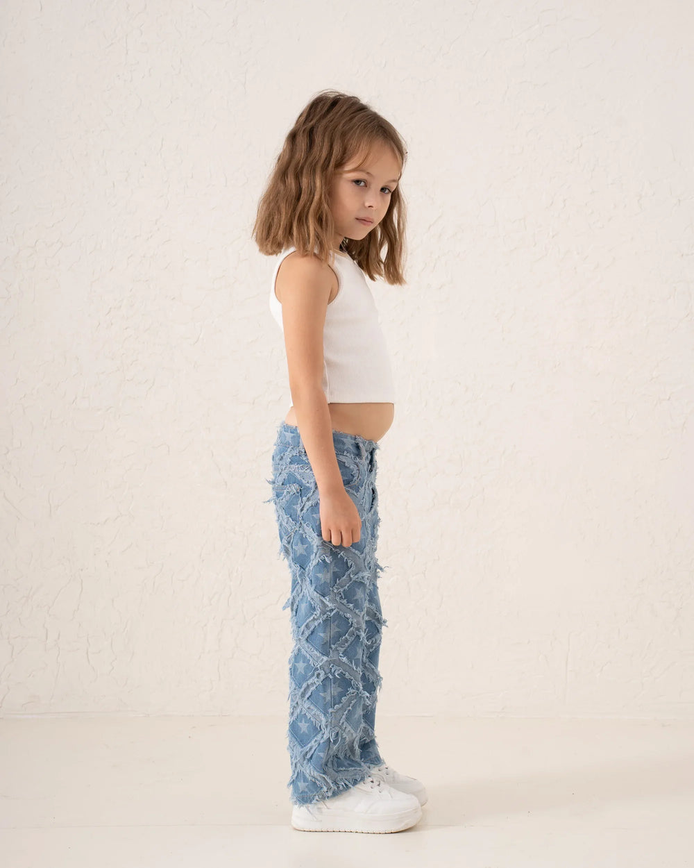 Fringed Denim Star Patchwork Straight Pants - Venti