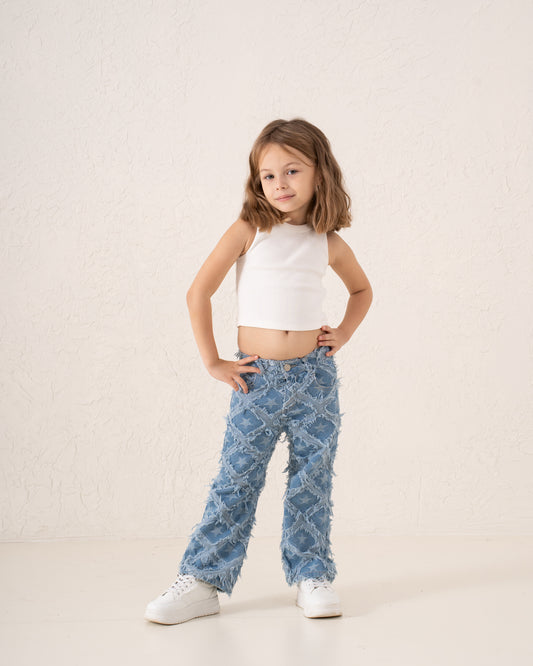Fringed Denim Straight Pants