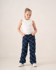 Fringed Denim Straight Pants