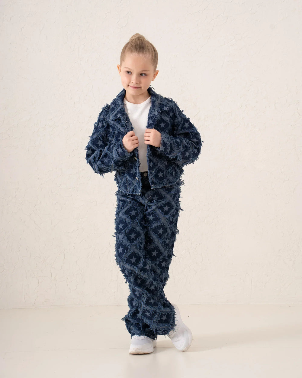 Fringed Denim Star Patchwork Straight Pants - Venti