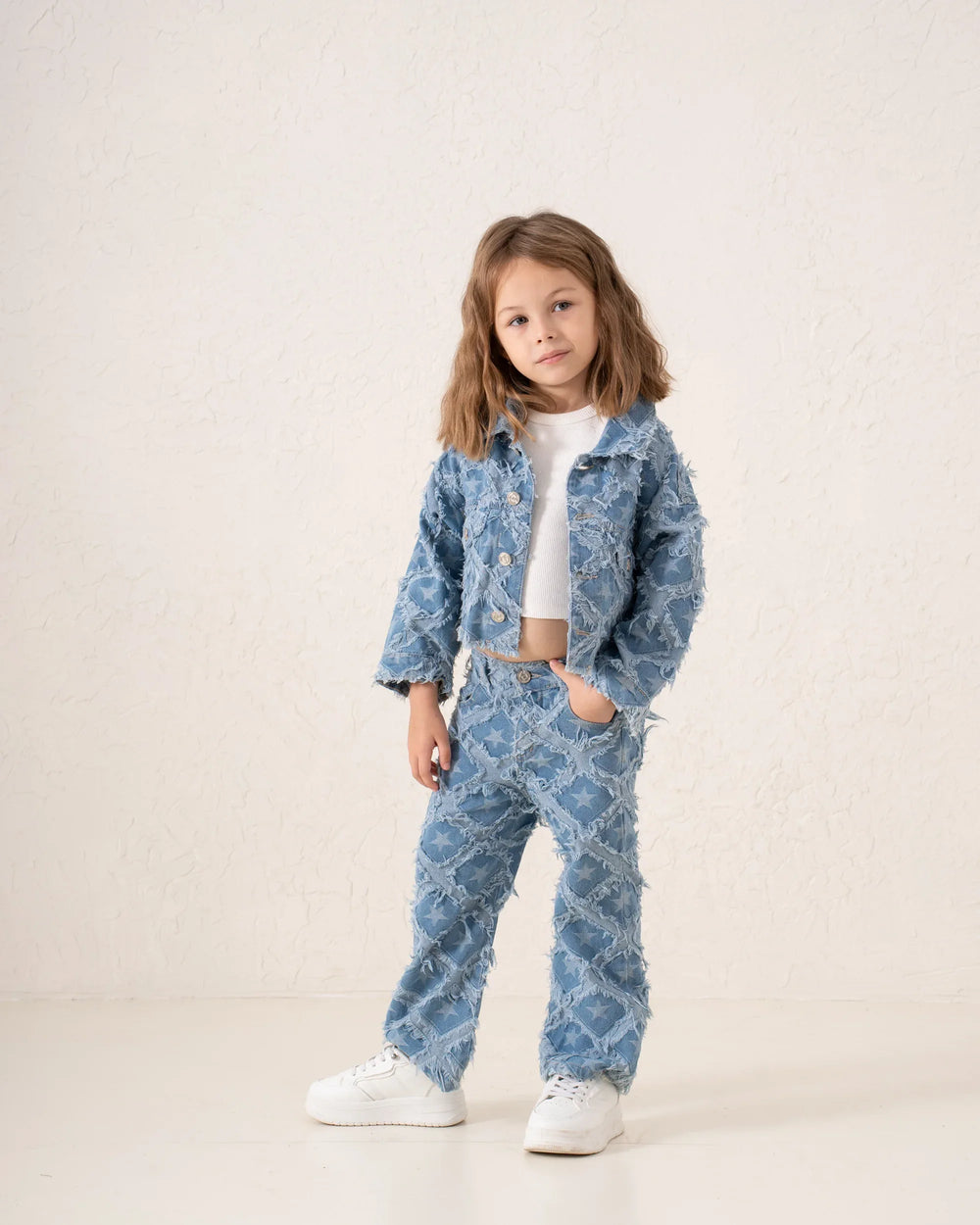 Fringed Denim Star Patchwork Straight Pants - Venti