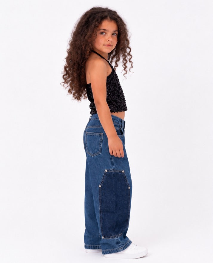 Paneled Barrel-Leg Jeans