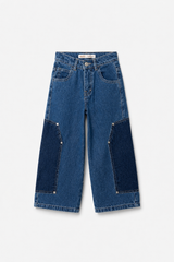 Paneled Barrel-Leg Jeans