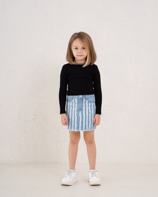 Fringed Denim Mini Skirt