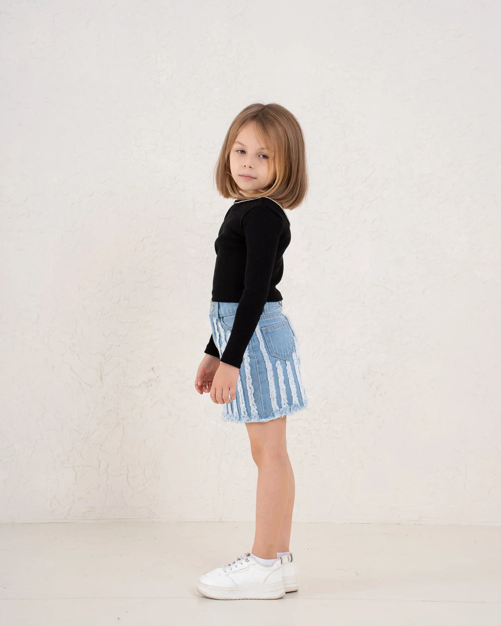 Fringed Denim Mini Skirt - Venti