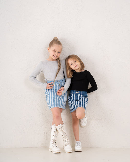 Fringed Denim Mini Skirt