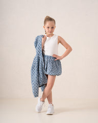 Puffball Textured Denim Skirt