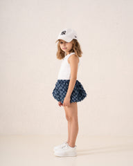 Puffball Textured Denim Skirt