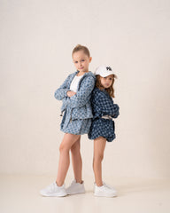 Puffball Textured Denim Skirt