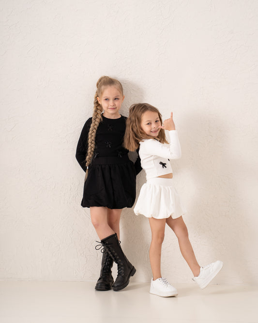 Ribbed Waist Puffball Skirt