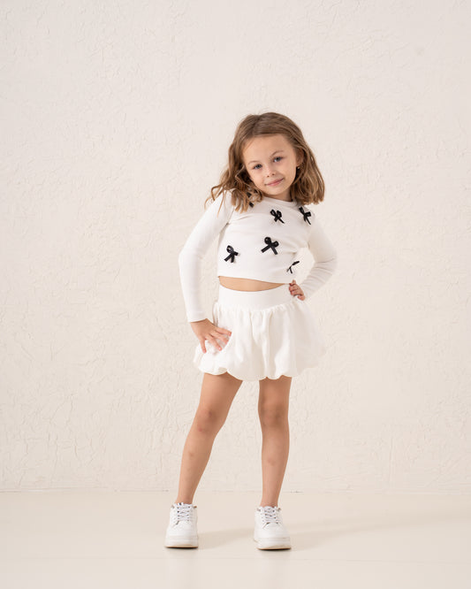 Ribbed Waist Puffball Skirt