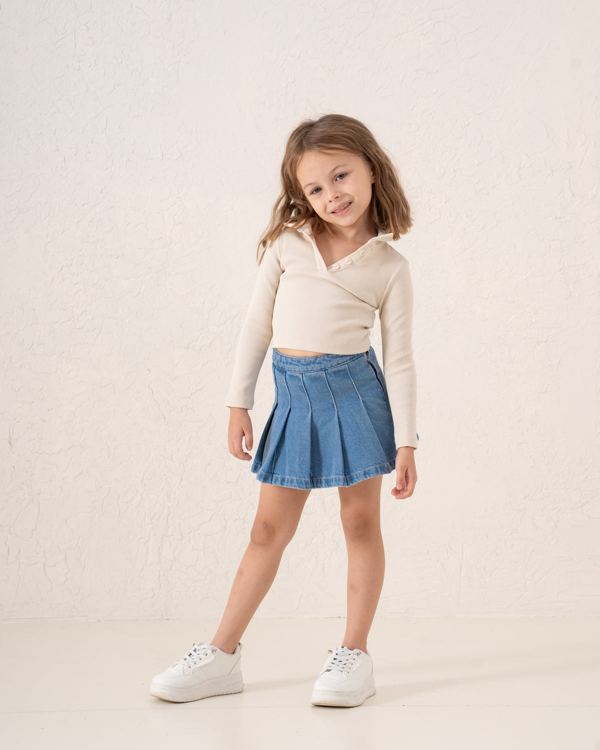 Pleated Denim Mini Skirt