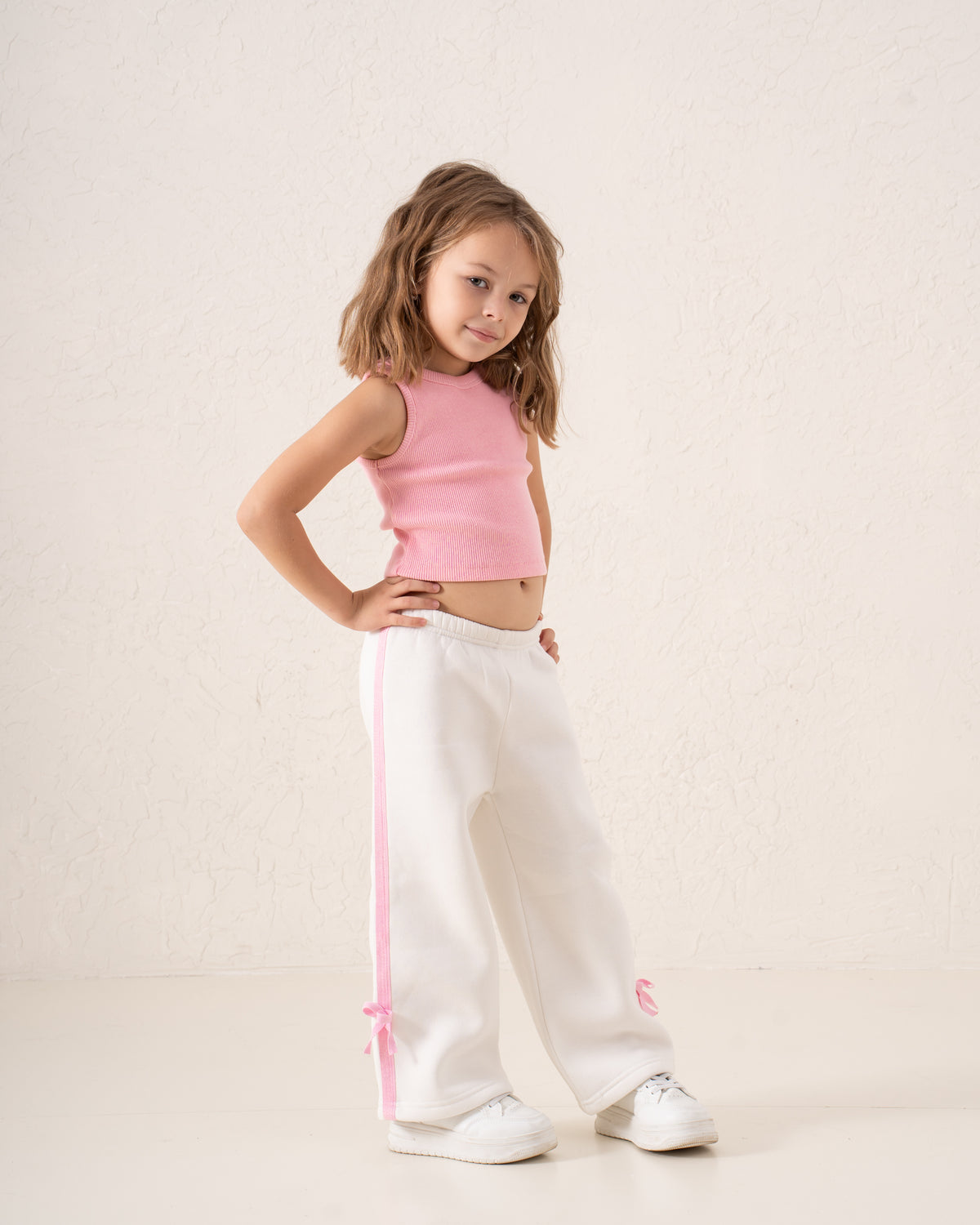Wide-Leg Side Stripe Pants With Bows