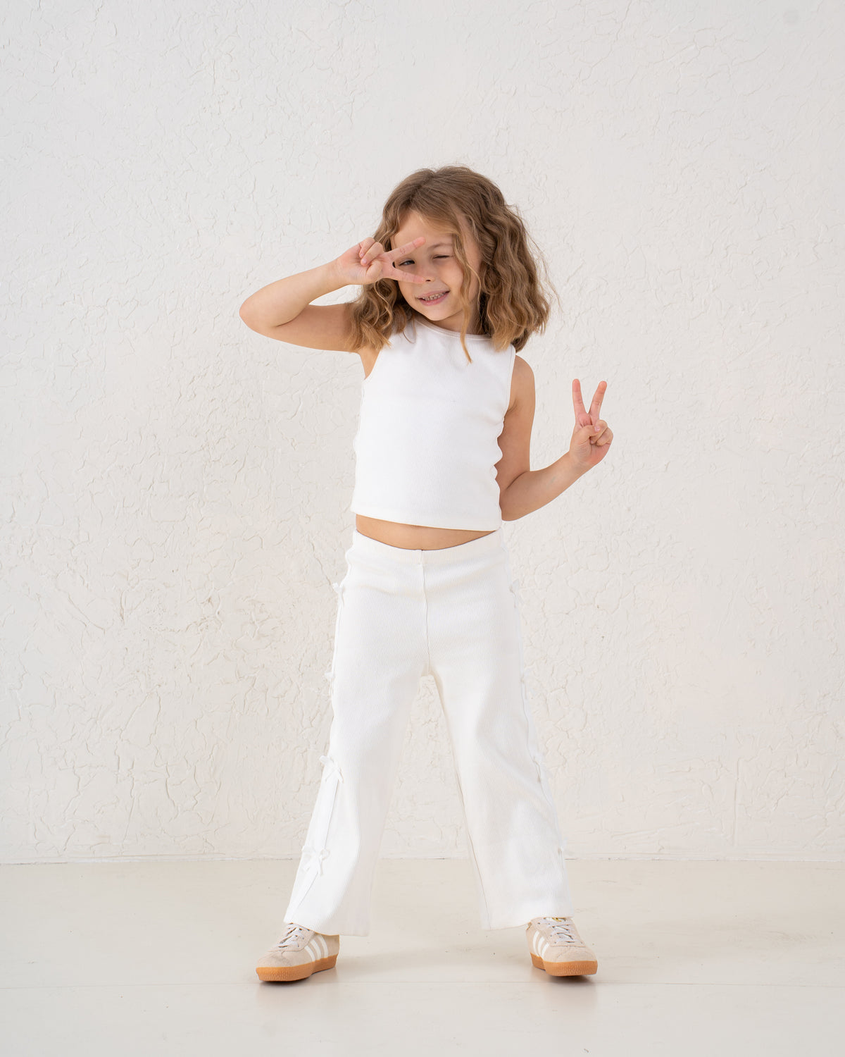 Bow Detail Ribbed Wide-Leg Pants