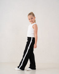 Bow Detail Ribbed Wide-Leg Pants