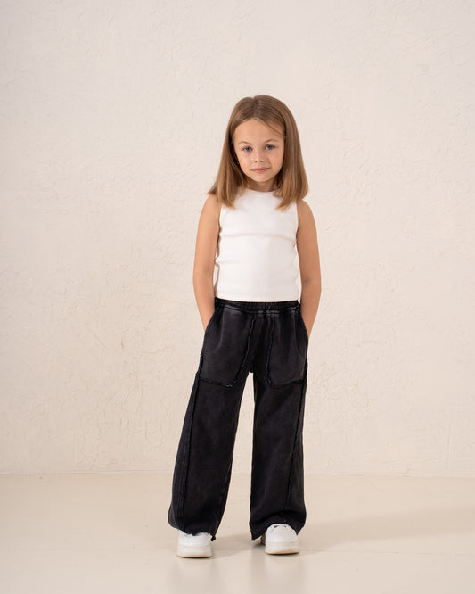 Acid Wash Cargo Wide-Leg Pants