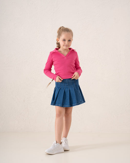 Ribbed Polo Long Sleeve Top