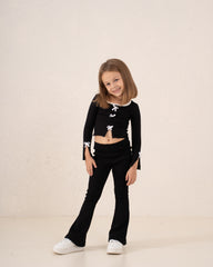 Contrast Bow Long-Sleeve Top