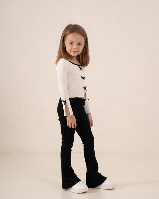 Contrast Bow Long-Sleeve Top