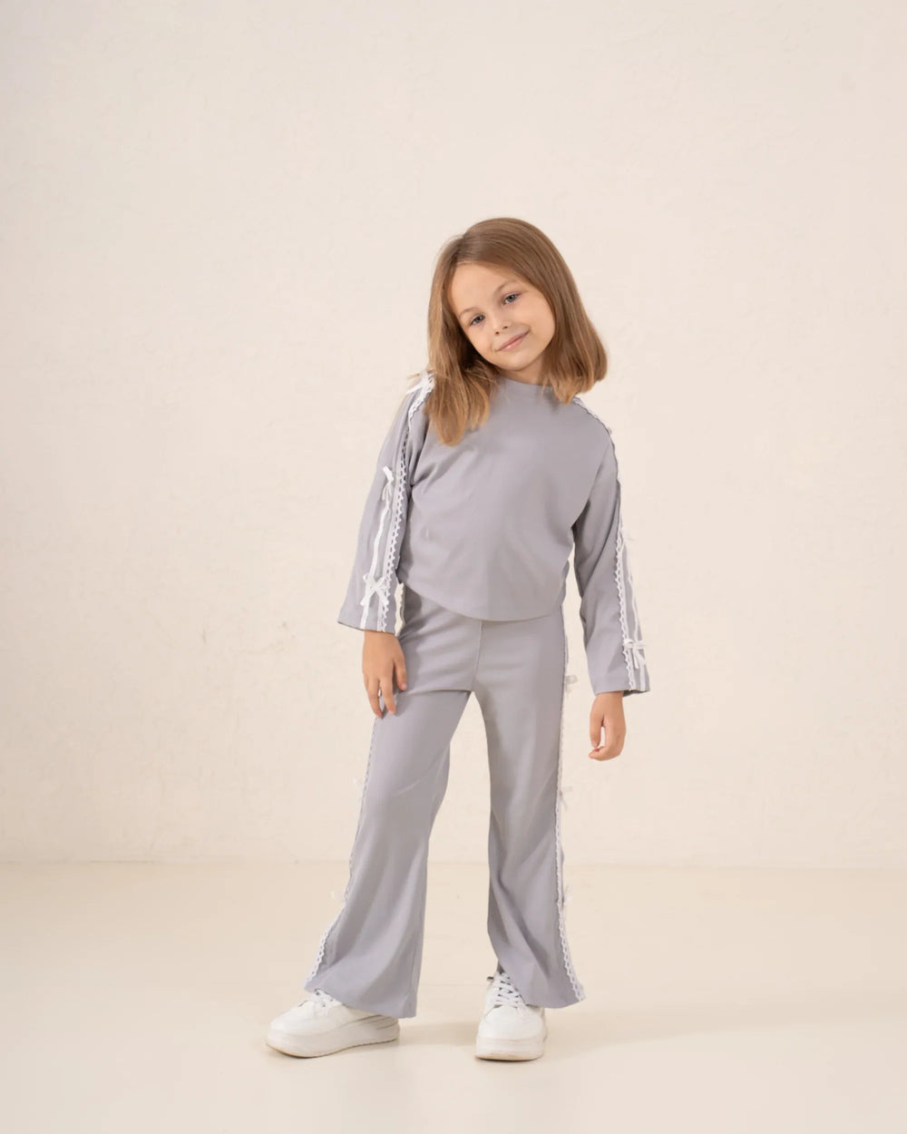 Ribbed Bow Trim Long Sleeve Top - Venti