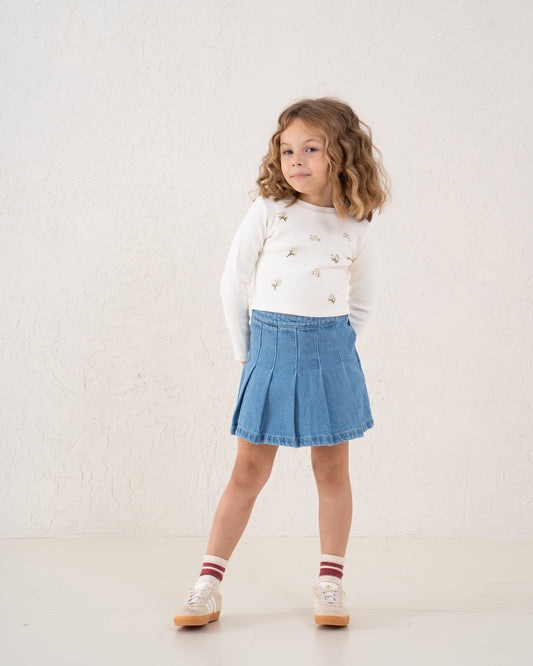 Embroidered Floral Ribbed Top