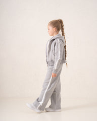Cropped Zip Hoodie With Side Stripes & Bows