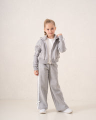 Cropped Zip Hoodie With Side Stripes & Bows