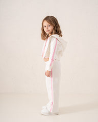 Cropped Zip Hoodie With Side Stripes & Bows