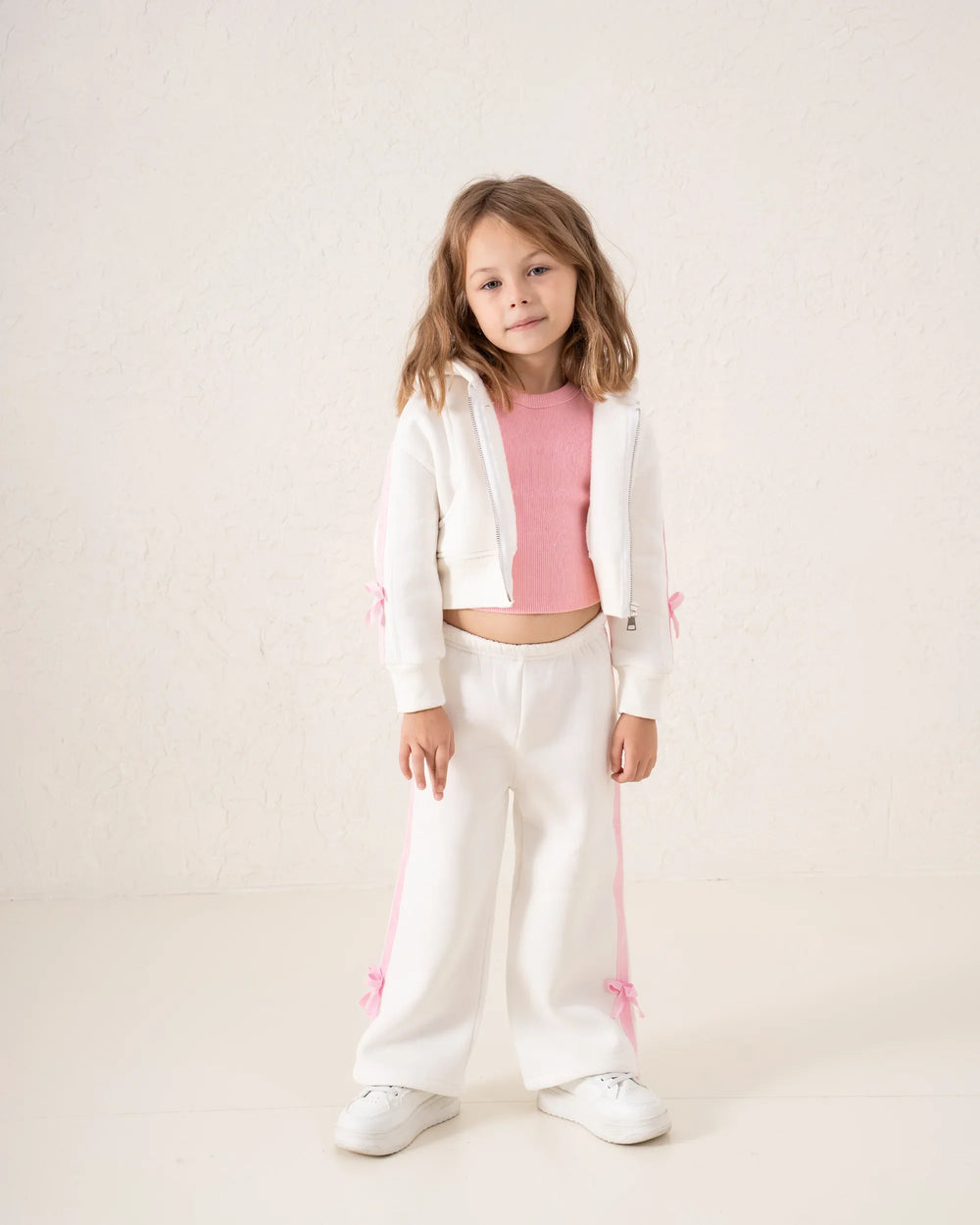 Cropped Zip Hoodie With Side Stripes & Bows - Venti