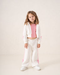 Cropped Zip Hoodie With Side Stripes & Bows