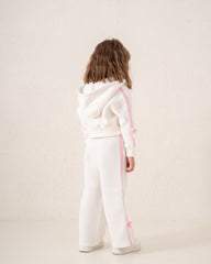 Cropped Zip Hoodie With Side Stripes & Bows