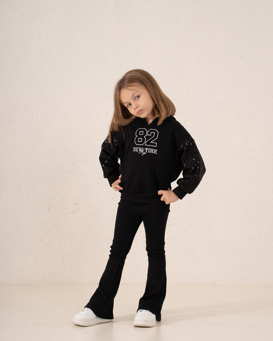 Sequin Sleeve Graphic Hoodie