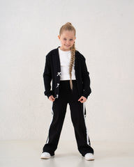 Bow Detail Ribbed Wide-Leg Pants
