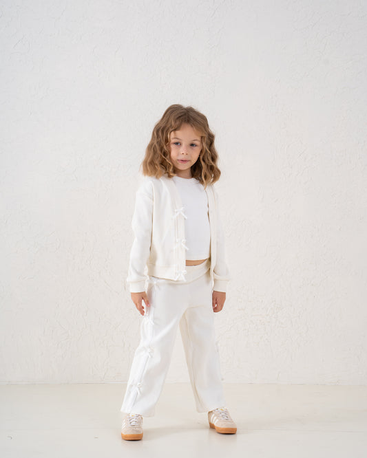 Bow Detail Ribbed Wide-Leg Pants