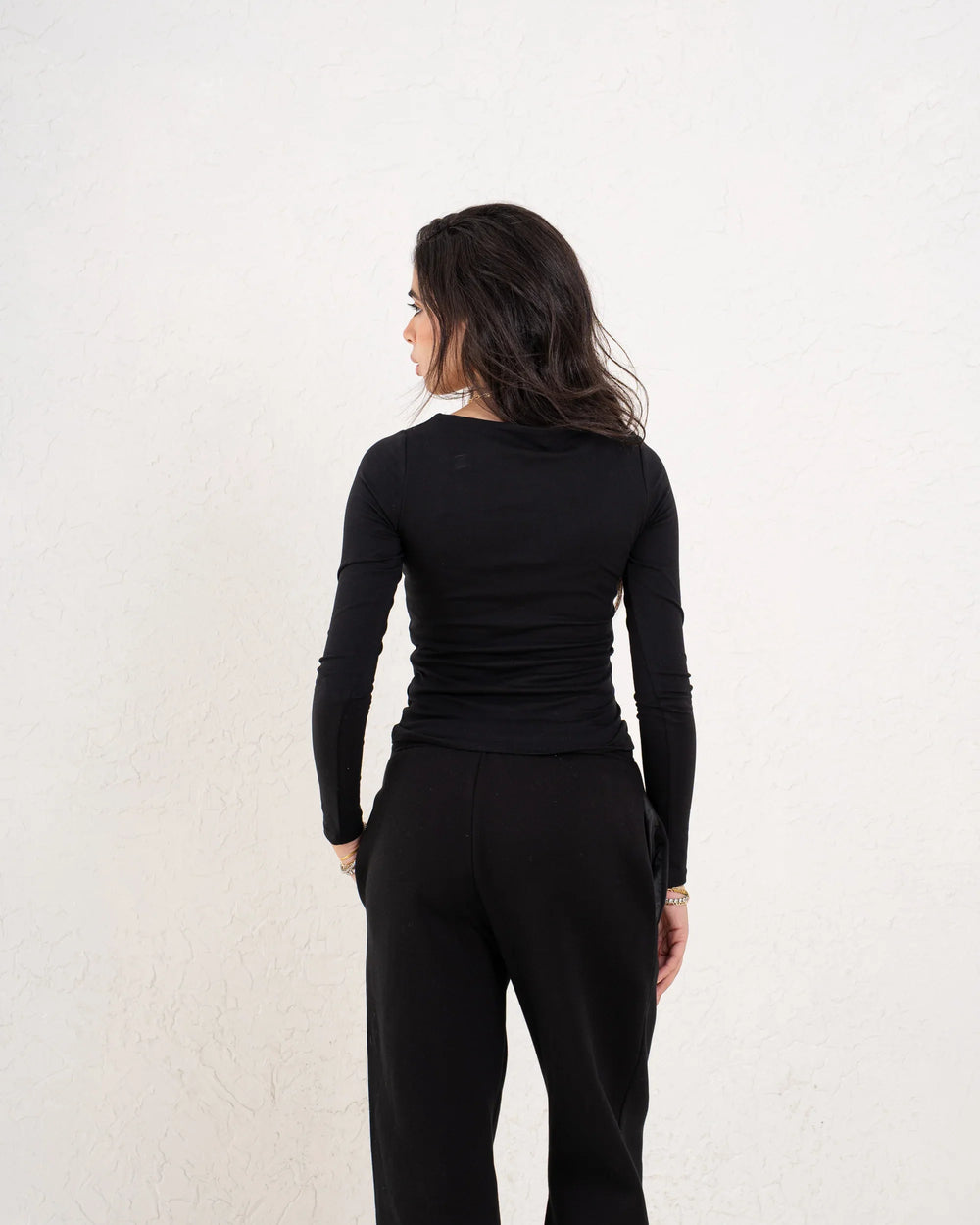 Black Crew Neck Fitted Top - Venti
