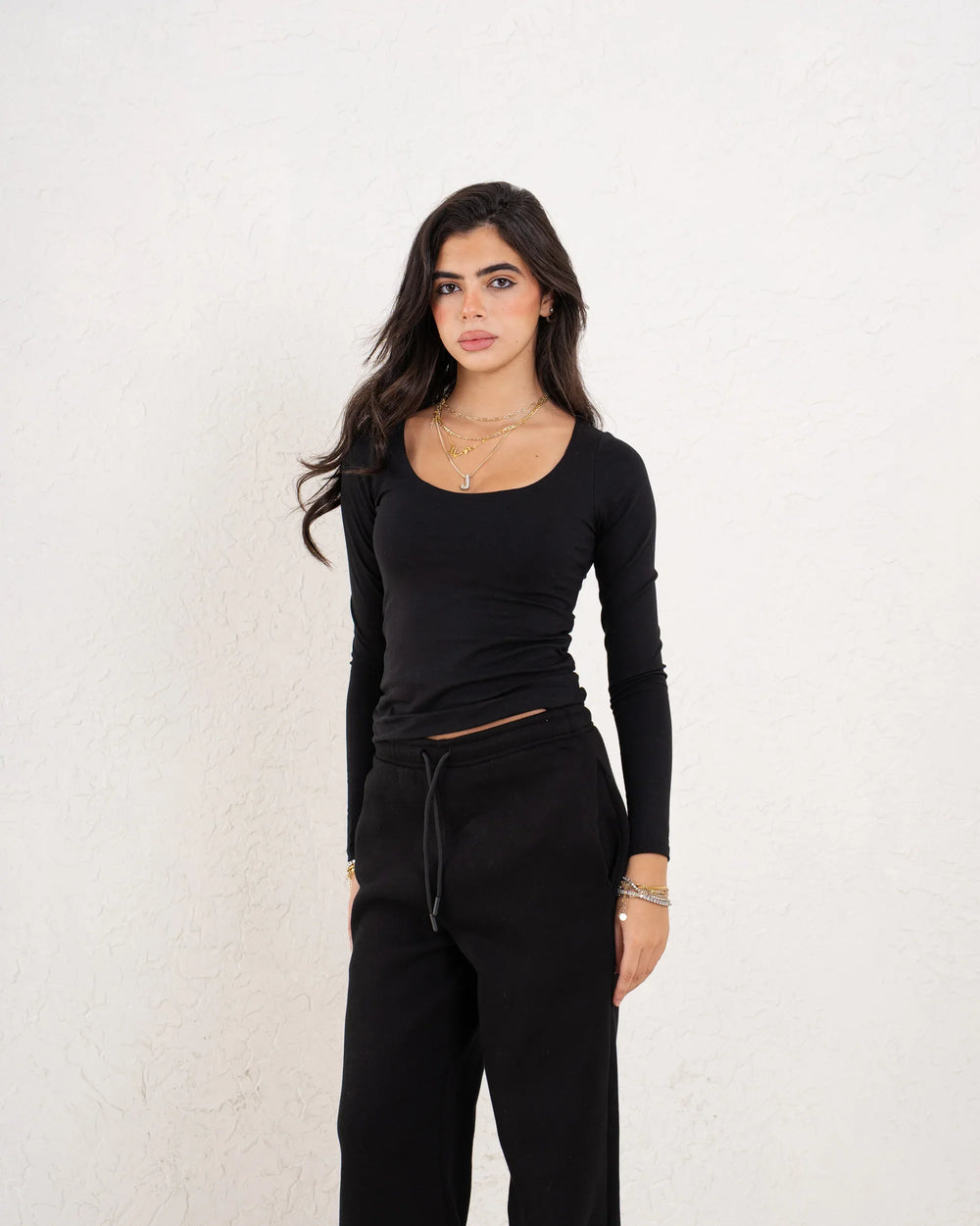 Black Crew Neck Fitted Top - Venti