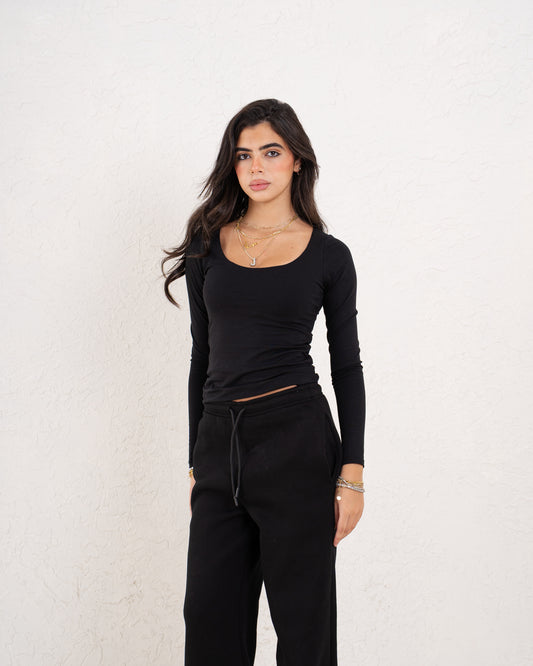 Black Crew Neck Fitted Top