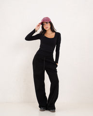 Black Crew Neck Fitted Top