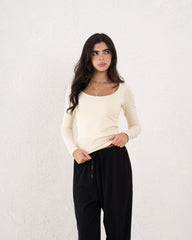 Butter Yellow Crew Neck Fitted Top