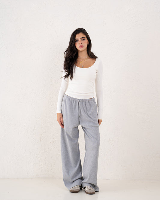 Off White Crew Neck Fitted Top