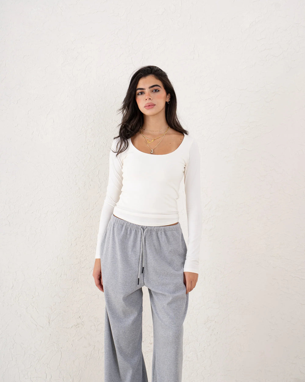 Off White Crew Neck Fitted Top - Venti