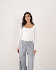 Off White Crew Neck Fitted Top