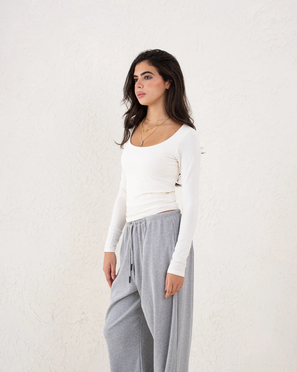 Off White Crew Neck Fitted Top - Venti