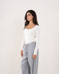 Off White Crew Neck Fitted Top