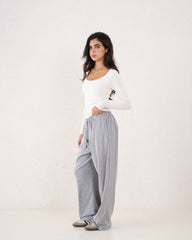 Off White Crew Neck Fitted Top