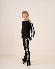 Ribbed Bow Trim Flared Pants