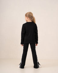 Ribbed Bow Trim Flared Pants