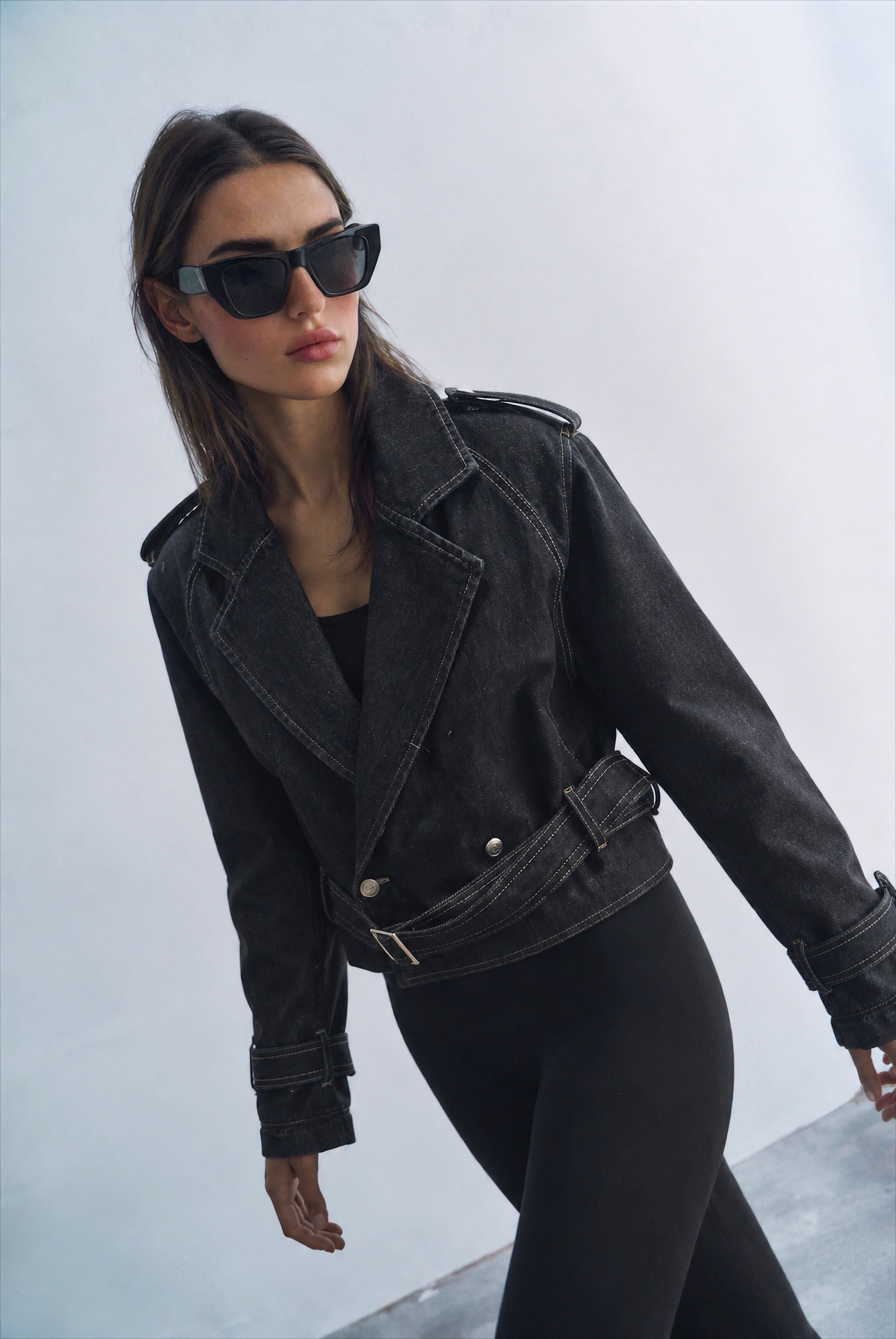 Women denim biker jacket