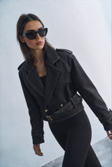 Women denim biker jacket