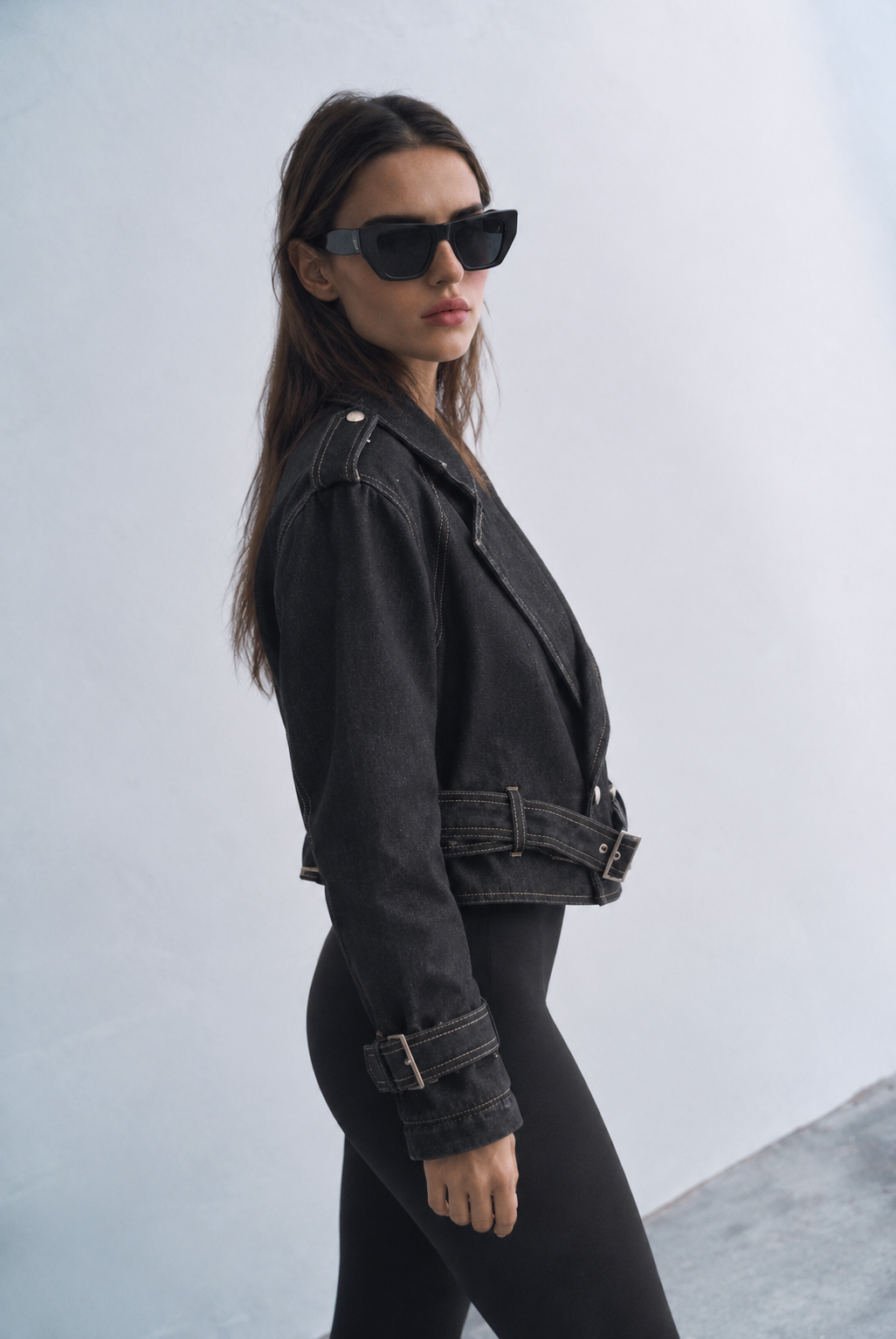 Women denim biker jacket